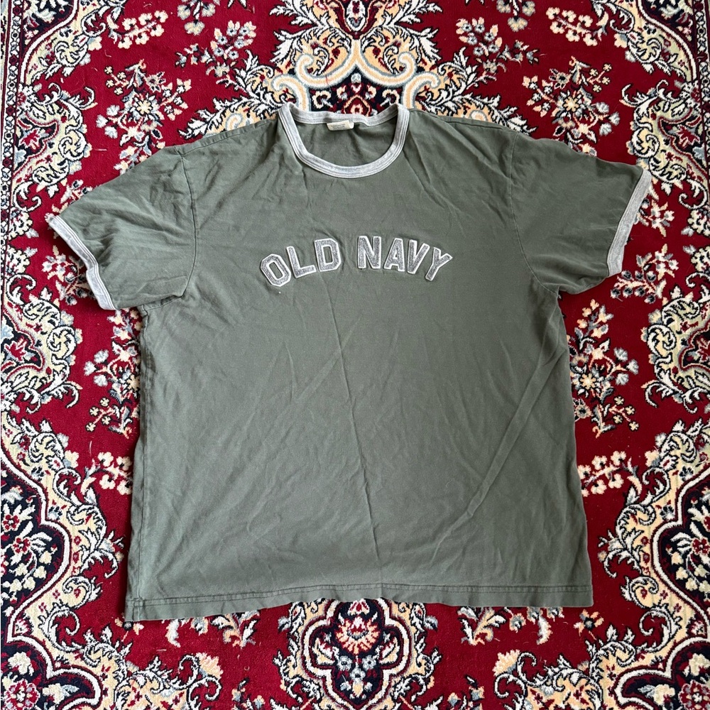 Vintage Large Men’s Old Navy Logo Green Gray Short Sleeve Tee Shirt